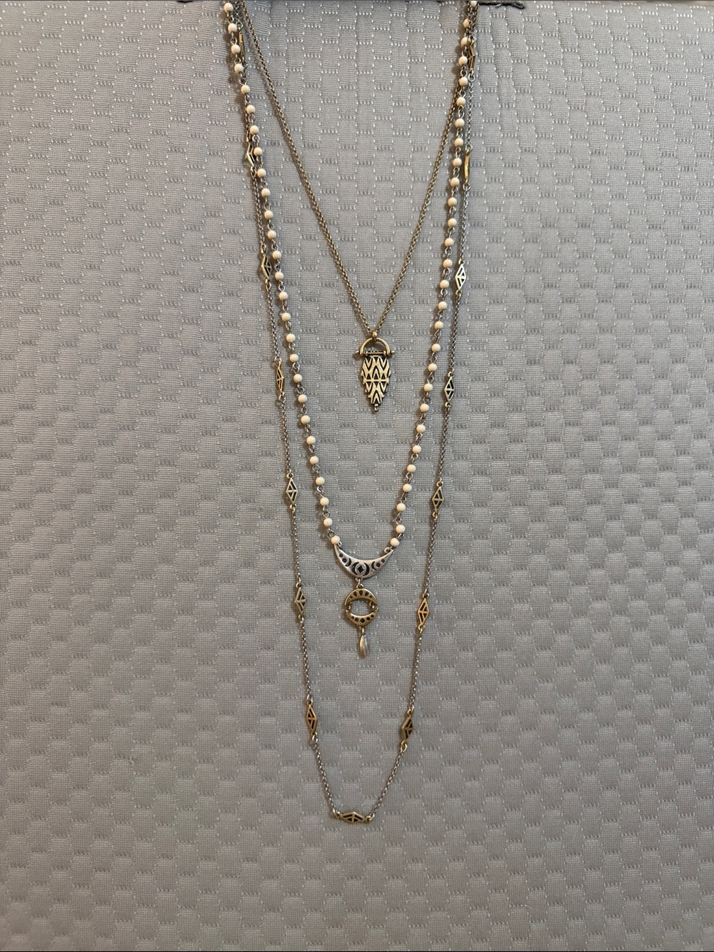 Source Unknown Gold and Ivory Multi-Layered Pendant Necklace